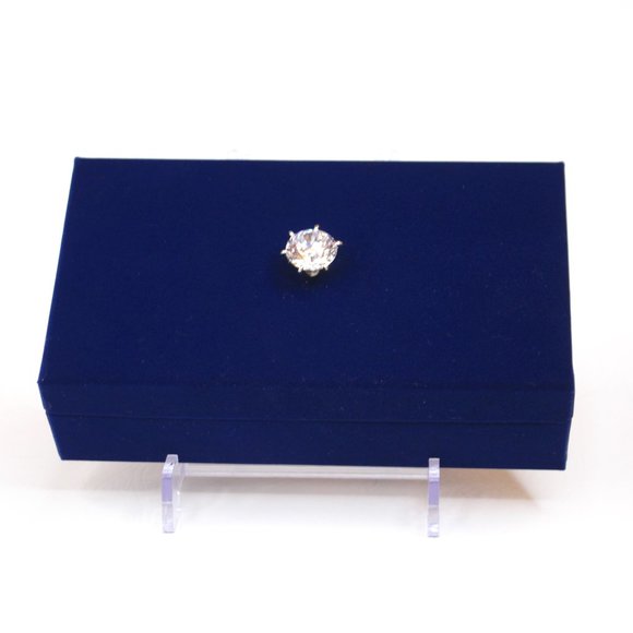 Unbranded Other - Navy Blue Velveteen Trinket Box Lined Hinged Lid Ring Holder Faux Diamond Handle
